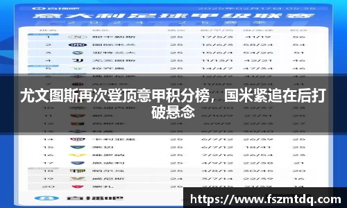 尤文图斯再次登顶意甲积分榜，国米紧追在后打破悬念
