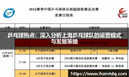 乒乓球热点：深入分析上海乒乓球队的运营模式与发展策略