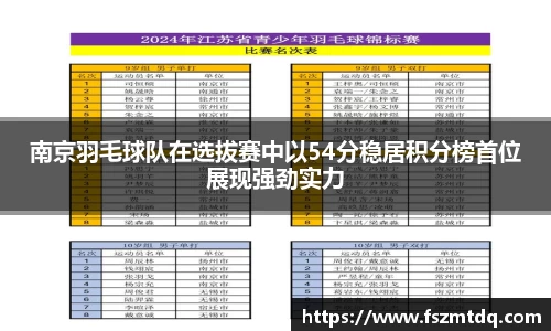 南京羽毛球队在选拔赛中以54分稳居积分榜首位展现强劲实力